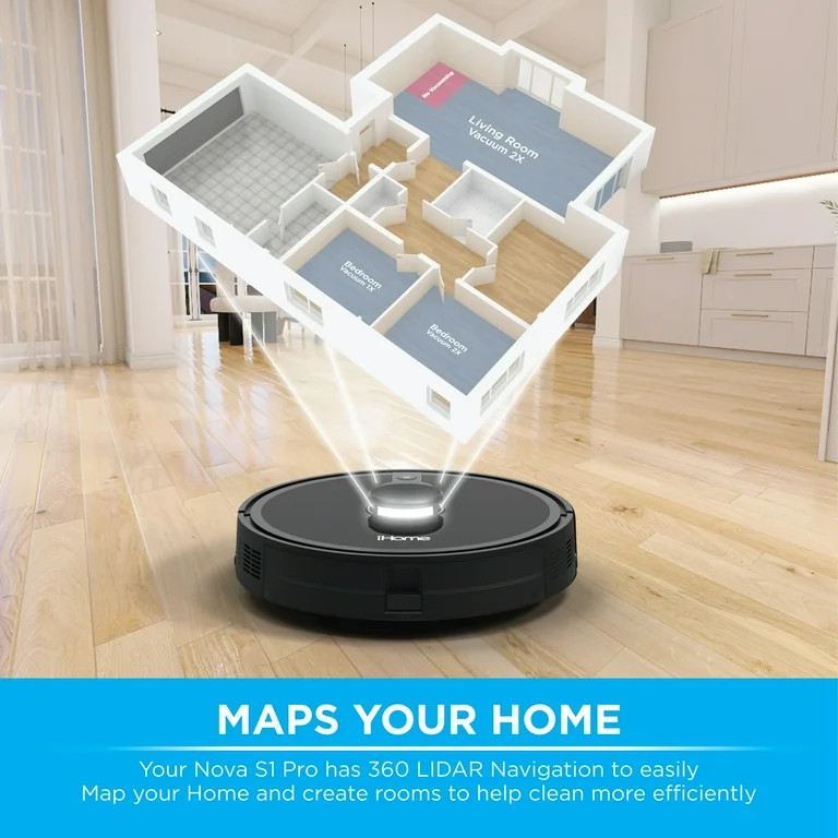 iHome AutoVac Nova S1 Pro Self Empty Robot Vacuum, LIDAR Mapping, 150 Min Runtime, Strong Suction... | Walmart (US)