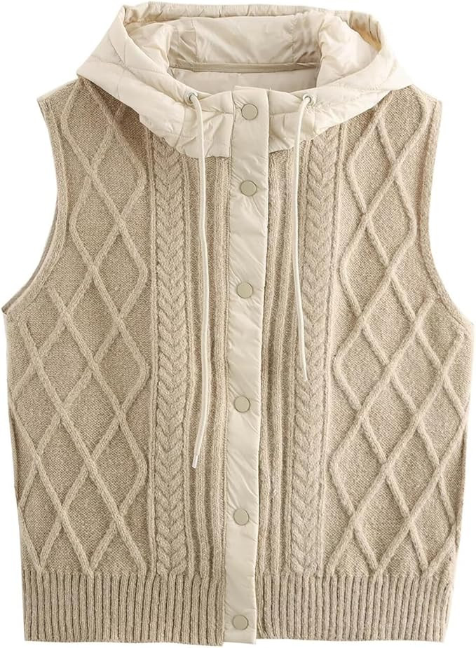 Women's Quilted Hooded Knit Vest Lightweight Padded Sleeveless Jacket, Casual Retro Layered Sweat... | Amazon (US)