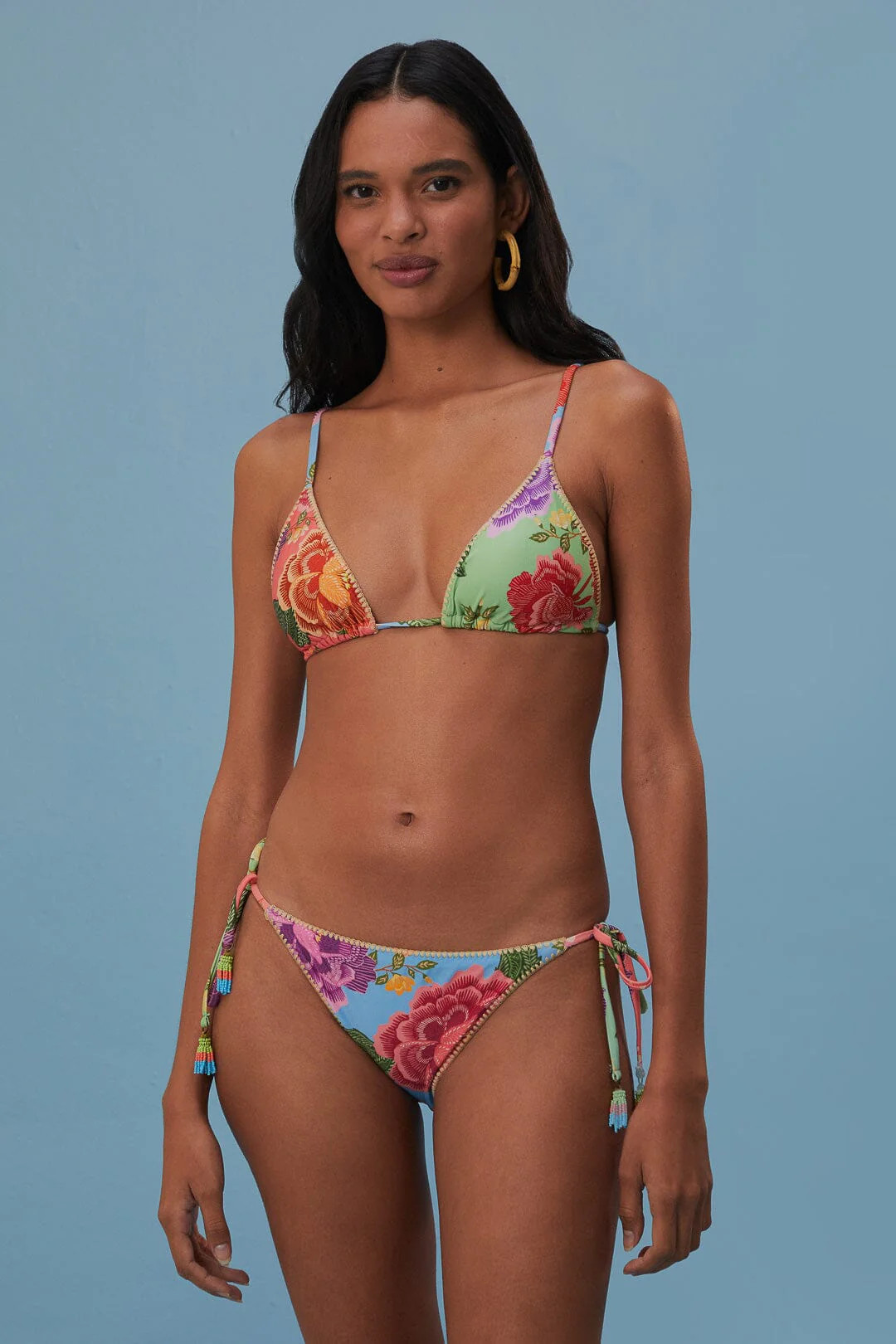 Flower Scarves Side Tie Bikini Bottom | FarmRio (US)