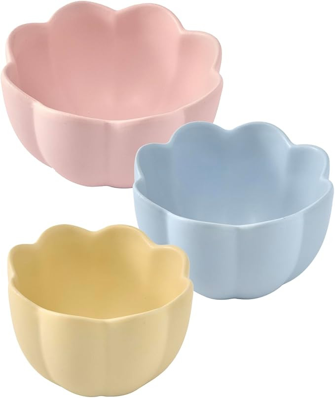 Bico Flower Shaped Ceramic Handcrafted Mixing Bowl Set of 3, Microwave & Dishwasher Safe, for Bak... | Amazon (US)
