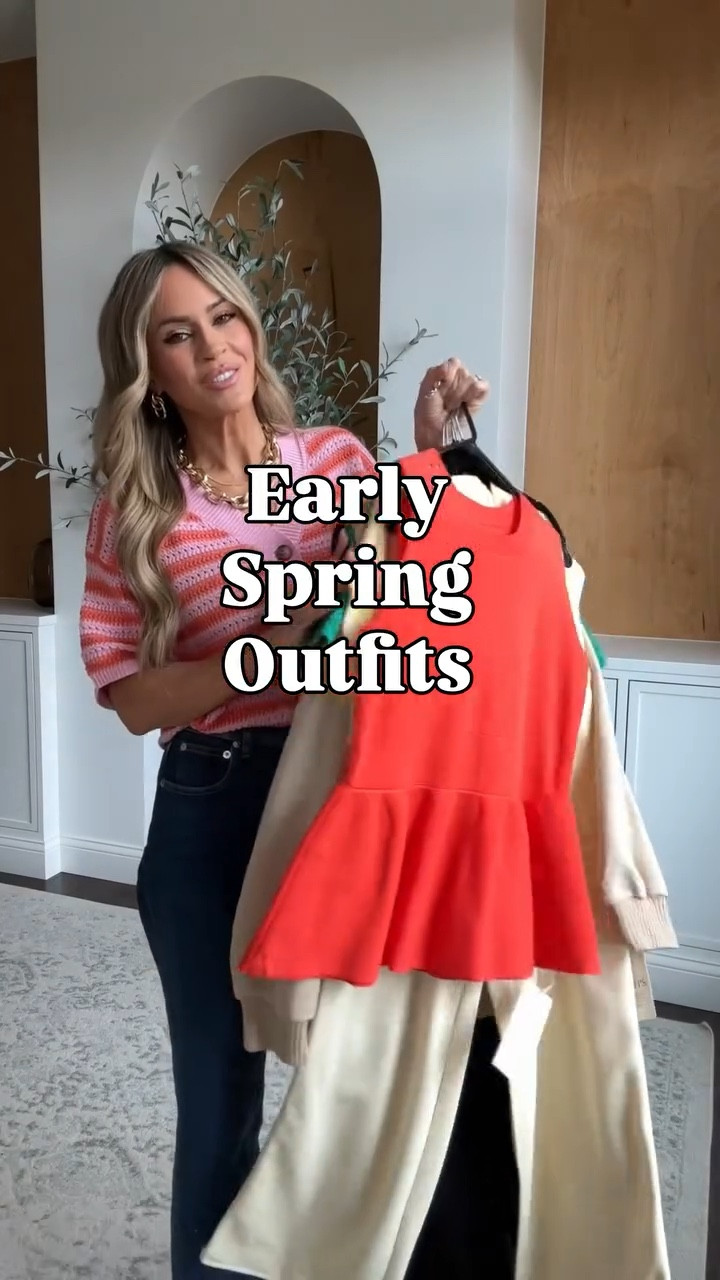 Casual outfits for spring - cute sweaters, wide leg sweatpants  with the cutest details, an easy throw on and go dress perfect to wear now or later and even a fun peplum top that would be great for date night 

#springoutfitideas #casualoutfitinspo

#LTKgrwm #LTKootd #LTKFestival