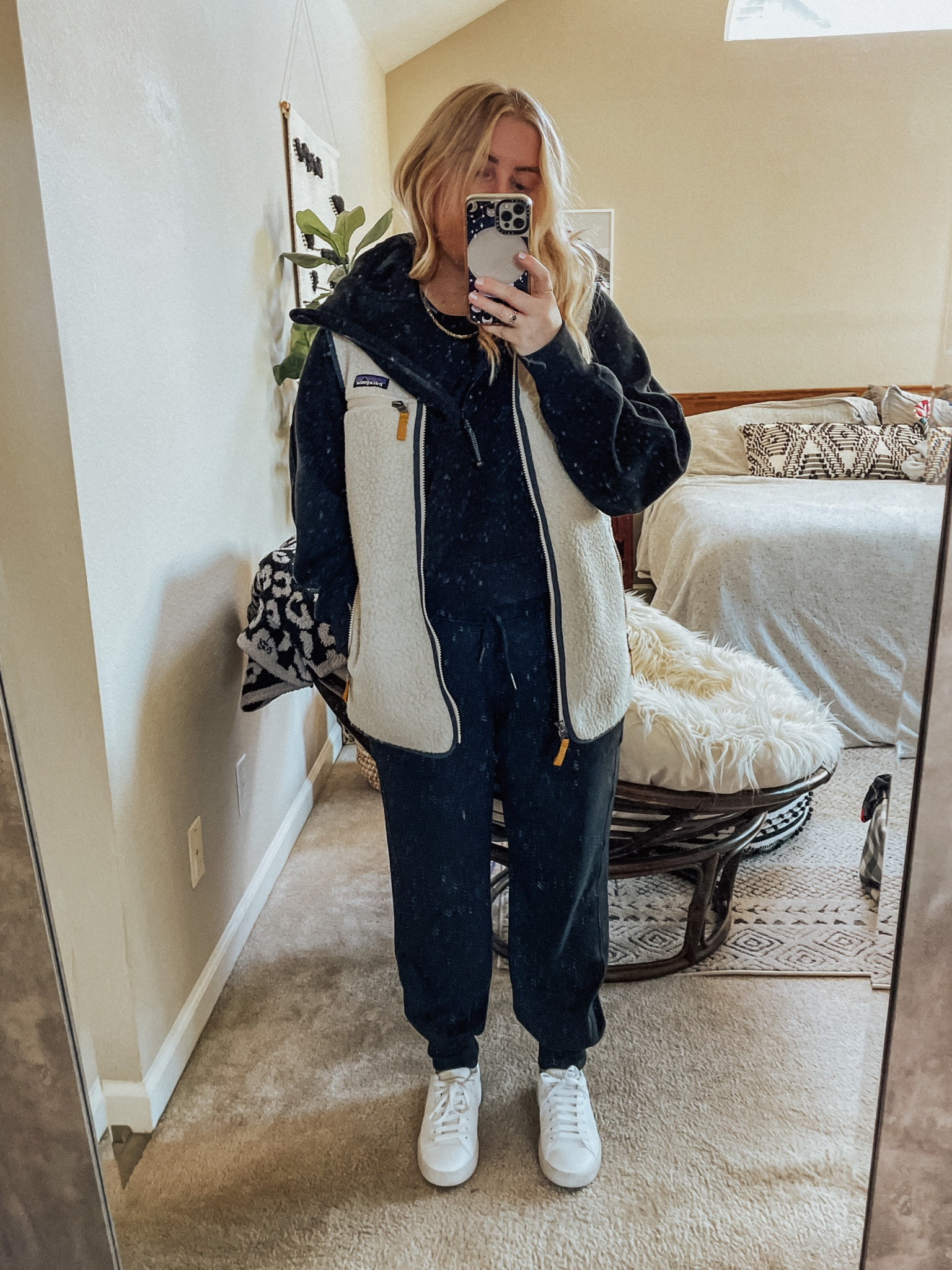 Comfy winter outfit but make it perfect for pregnancy ✨ Sherpa vest, lululemon jogger, white sneaker, tennis shoes, lululemon scuba crop hoodie 

#LTKbump #LTKunder100 #LTKstyletip