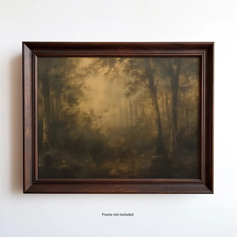 Hues and Harmony Vintage Forest Art Tranquil Woodland Painting Home Decor Nature-inspired Artwork... | Etsy (US)