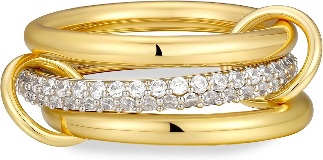 Eioi & Lmnm Gold Rings for Women Non Tarnish, 18K Gold Plated Interlocked Stackable Rings, Trendy... | Amazon (US)