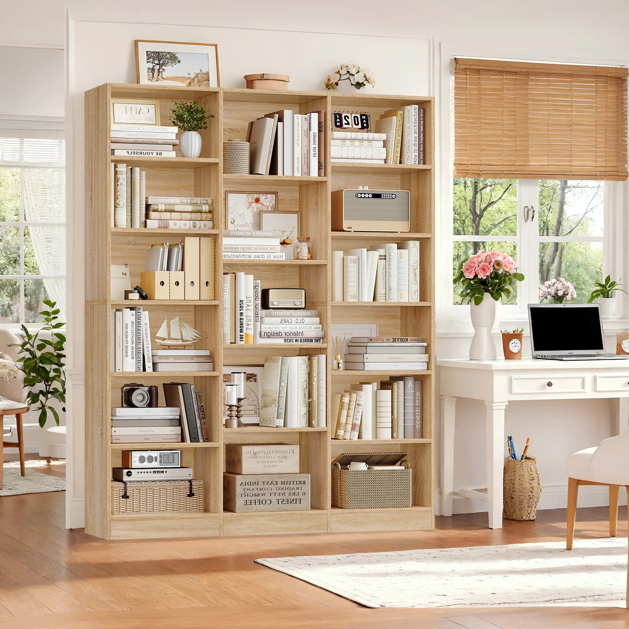 Homfa Triple Row 6-tier Bookshelf Floor Standing, Bookcase with 17 Open Display Shelves, 74 in Ta... | Walmart (US)