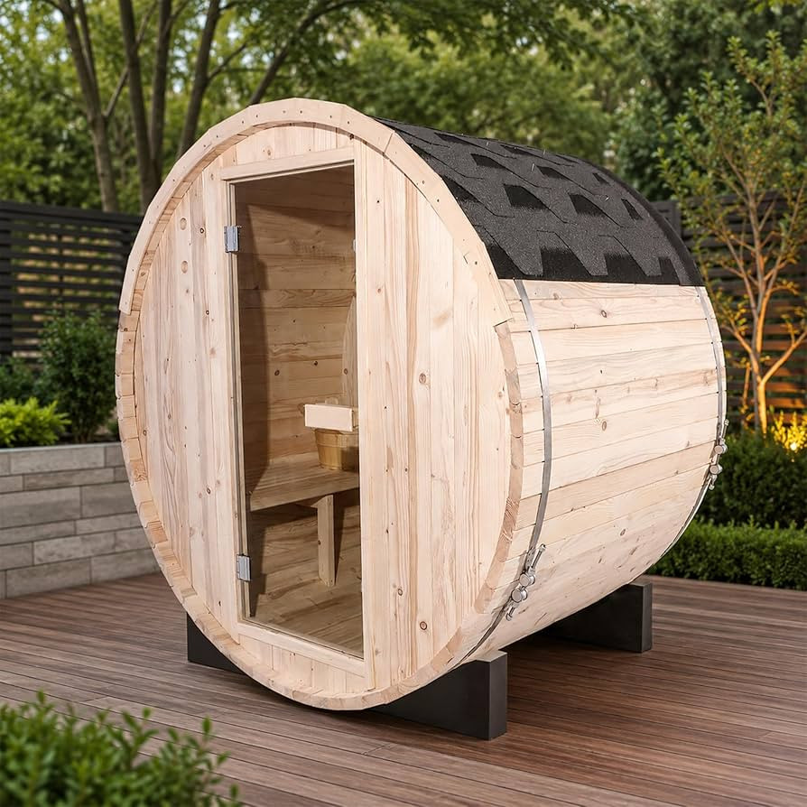 2 Person Barrel Outdoor Saunas 220V/4.5KW Electric Stove Spruce Backyard Sauna Kit (47.24" Length... | Amazon (US)