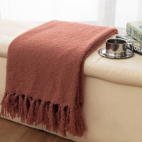 Gealaek Fall Throw Blanket Lightweight Fuzzy Soft Cozy Decorative Blankets for Sofa Bed Farmhouse Throw Blanket Rust with Fringe 50" x 60" | Amazon (US)