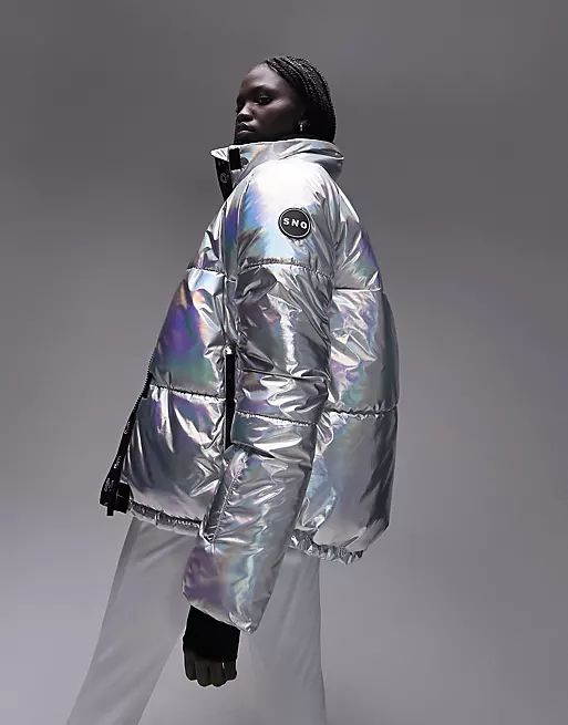 Topshop Sno funnel neck puffer ski jacket in metallic silver | ASOS (Global)