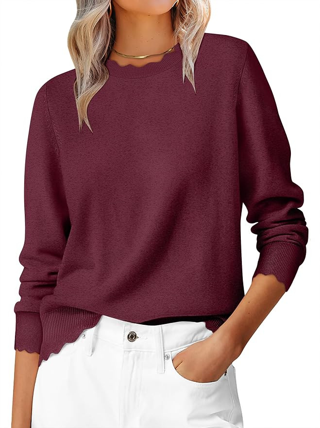ANRABESS Sweaters for Women Loose Fit Lightweight Soft Dressy Scalloped Long Sleeve Pullover Tops... | Amazon (US)