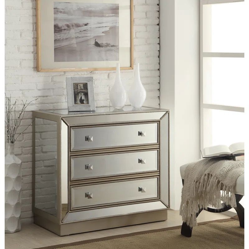 Danieljoseph 30'' Tall Glass 3 - Drawer Mirrored Accent Chest | Wayfair North America