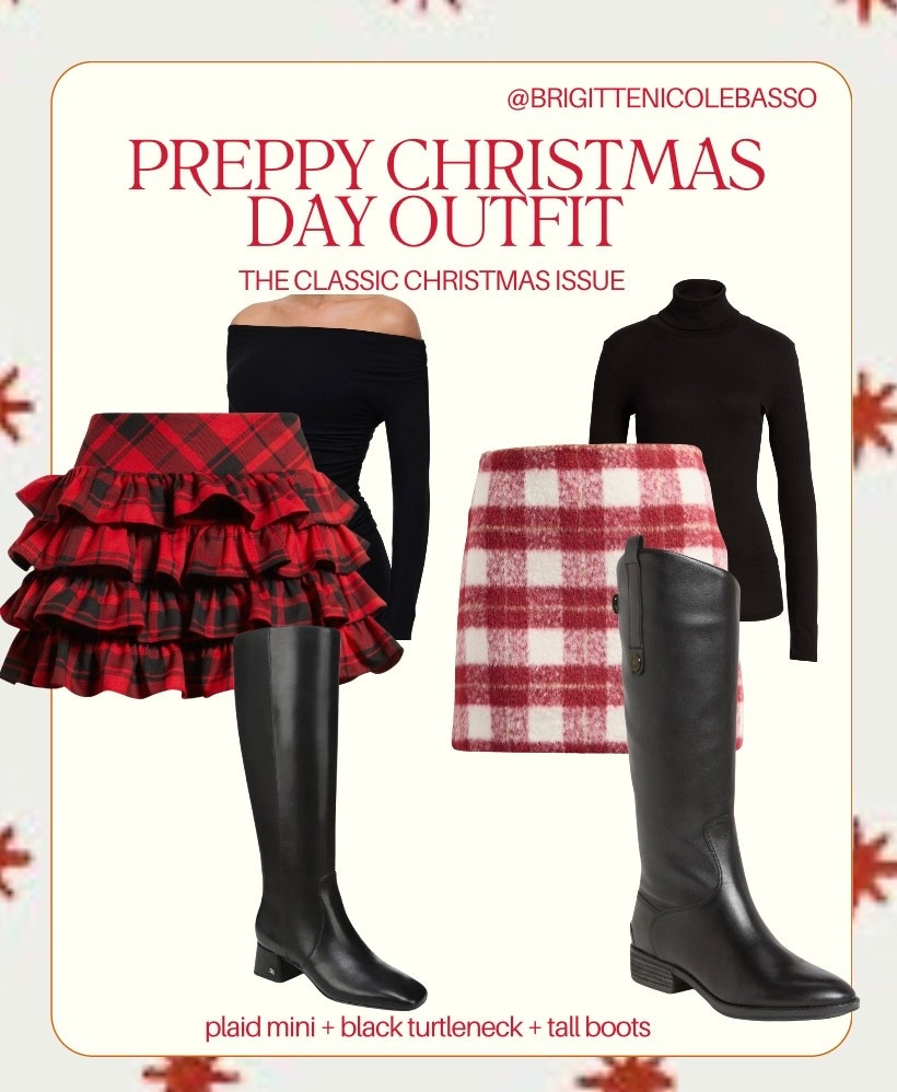 This preppy Christmas Day outfit is the perfect classic holiday look. A plaid mini skirt styled with a fitted black turtleneck and tall knee-high boots creates a timeless, polished silhouette that feels festive but elevated. This outfit is ideal for Christmas Day, family gatherings, holiday brunch, or a cozy winter dinner. The plaid mini adds a traditional holiday touch, while the black turtleneck and structured boots keep the outfit chic, effortless, and wearable year after year.

#LTKootd #LTKHoliday #LTKSeasonal