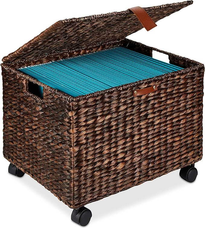 Best Choice Products Water Hyacinth Rolling Filing Cabinet, Woven Mobile Storage Basket, Portable... | Amazon (US)
