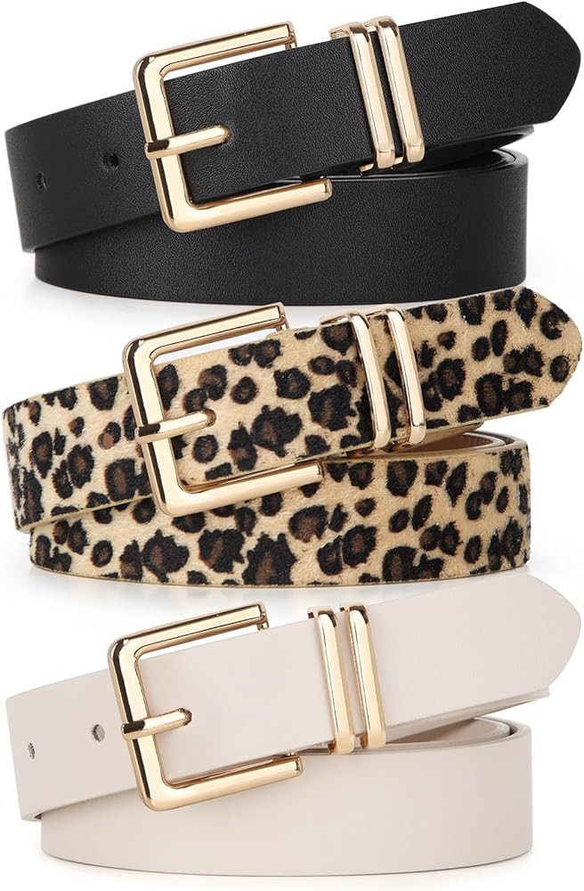 UnFader Pack 3 Women Belts for Jeans Pants, Fashion Gold Buckle Leather Belts | Amazon (US)