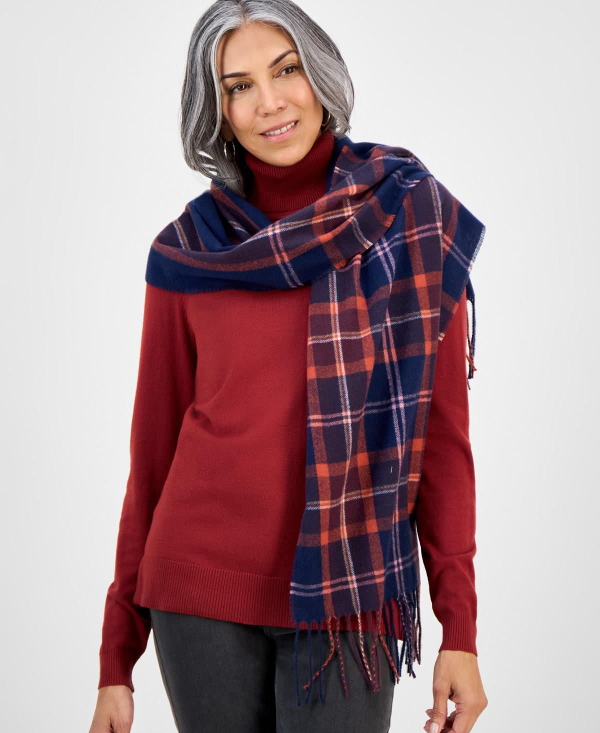 Style & Co Women's Tartan Plaid Scarf, Macy's Exclusive - Navy | Macy's