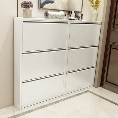 White Narrow Shoe Storage Cabinet Wall Mounted in Medium | Homary | Homary