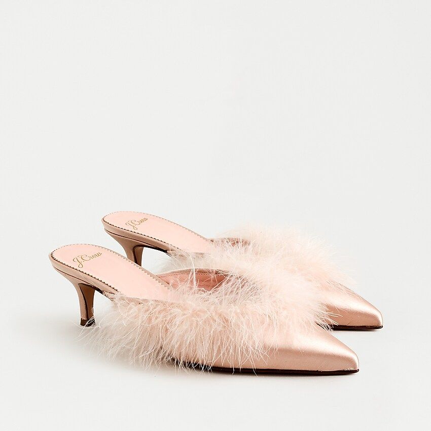 Sophia kitten heels in satin with feather detail | J.Crew US