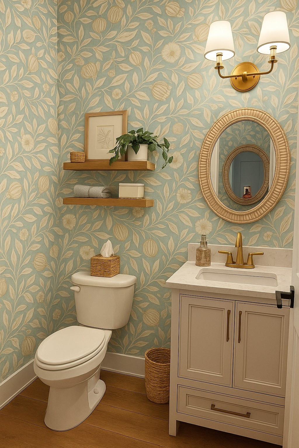 Used ChatGPT to mockup my bathroom with wallpaper!

Half bathroom, half bath wallpaper, wallpaper, bathroom decor, open shelving, floating shelves 

#LTKHome #LTKFindsUnder100 #LTKFindsUnder50