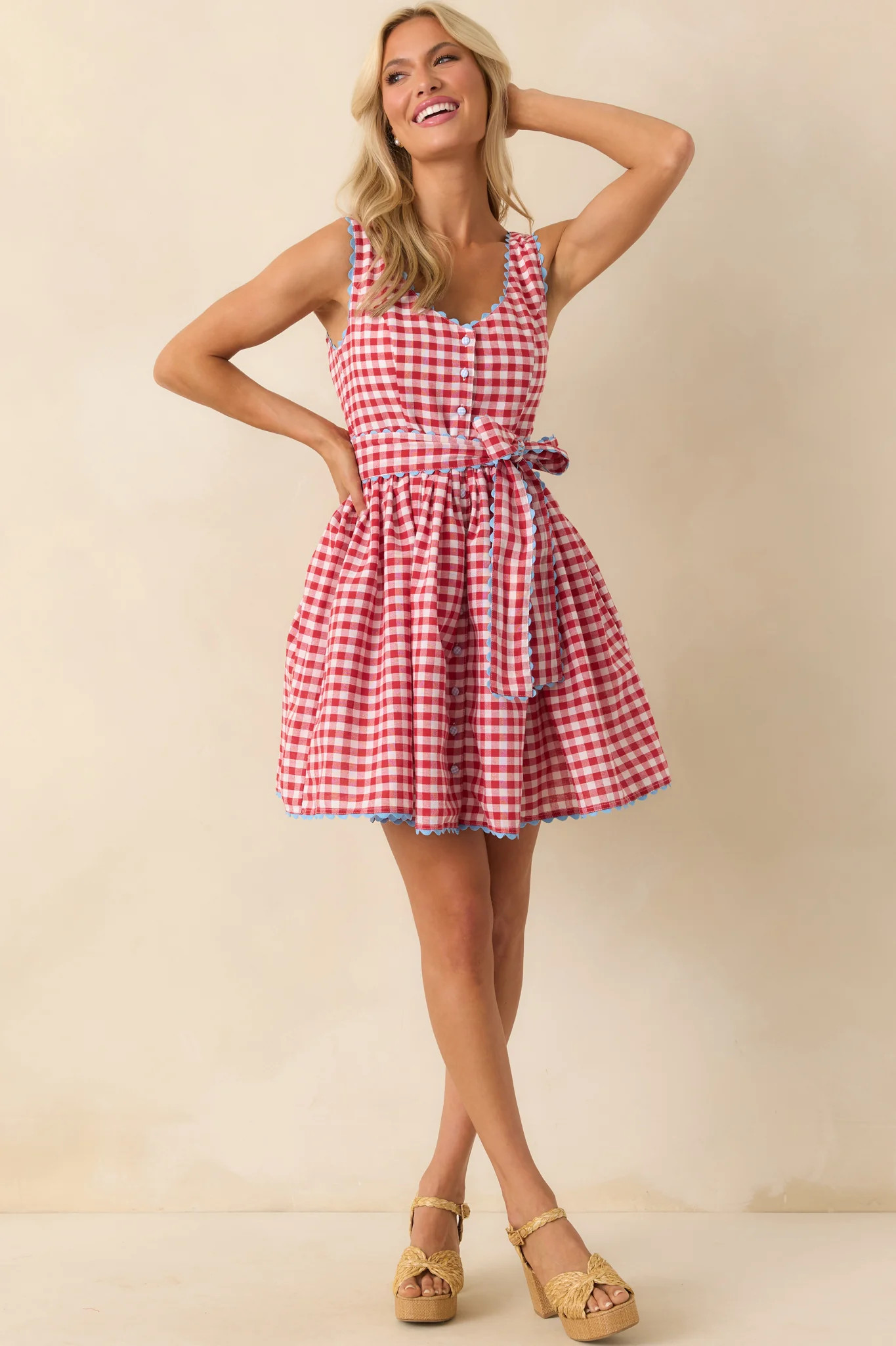 Prosperina Red Gingham Print Cotton Lottie Dirndl Mini Dress | Red Dress