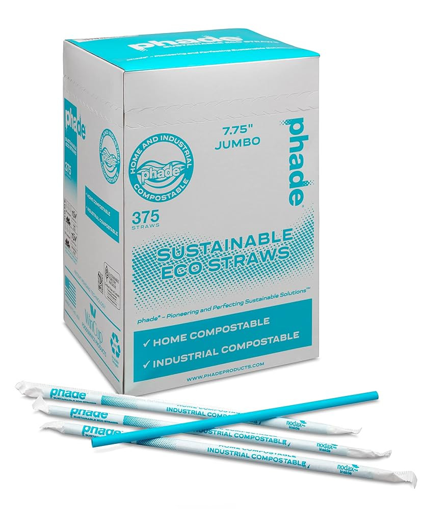 phade Eco-Friendly 7.75" 375 Count Jumbo Drinking Straws - Sustainable Marine Biodegradable Compo... | Amazon (US)