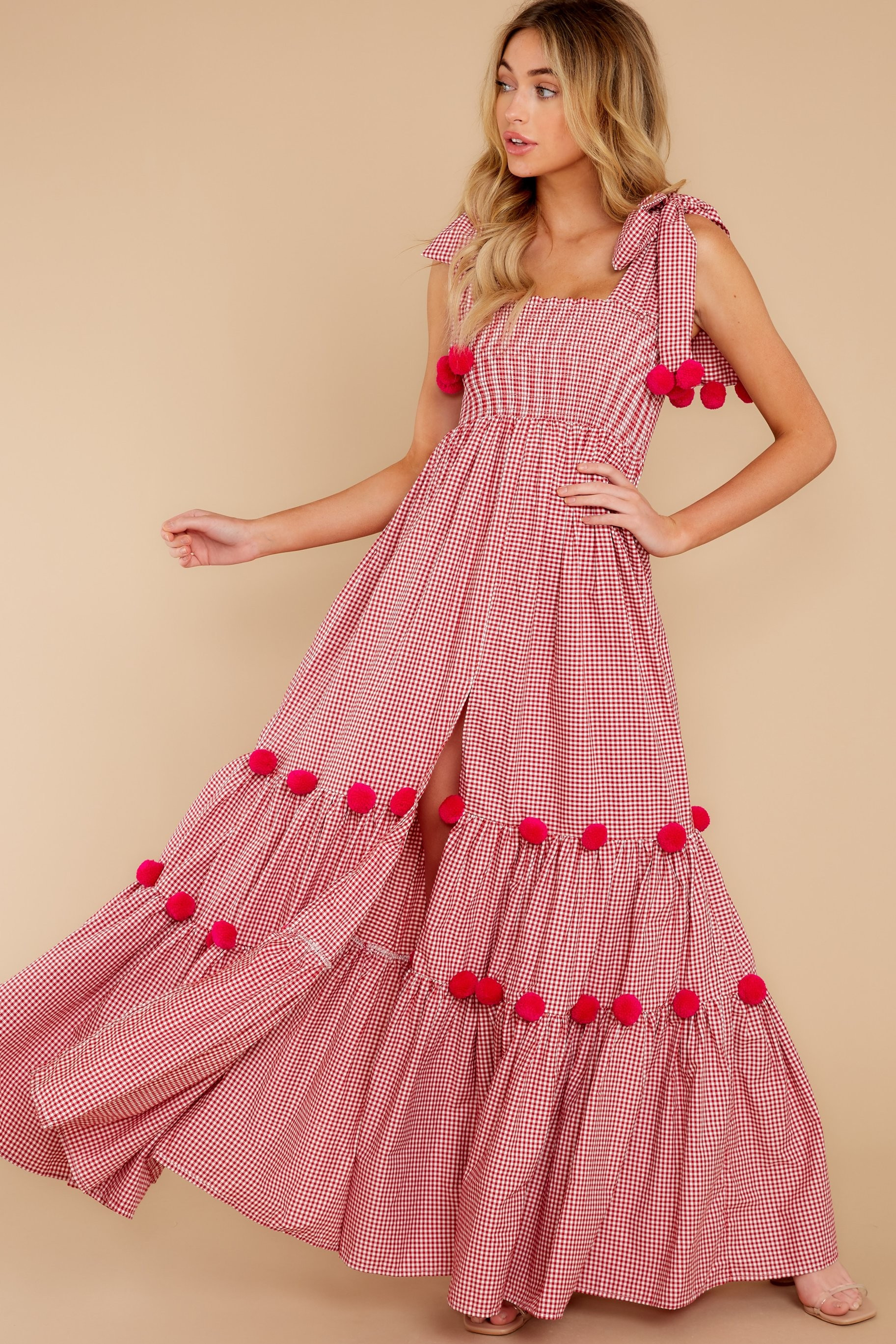 Pippa Long Gingham Red Maxi Dress | Red Dress 
