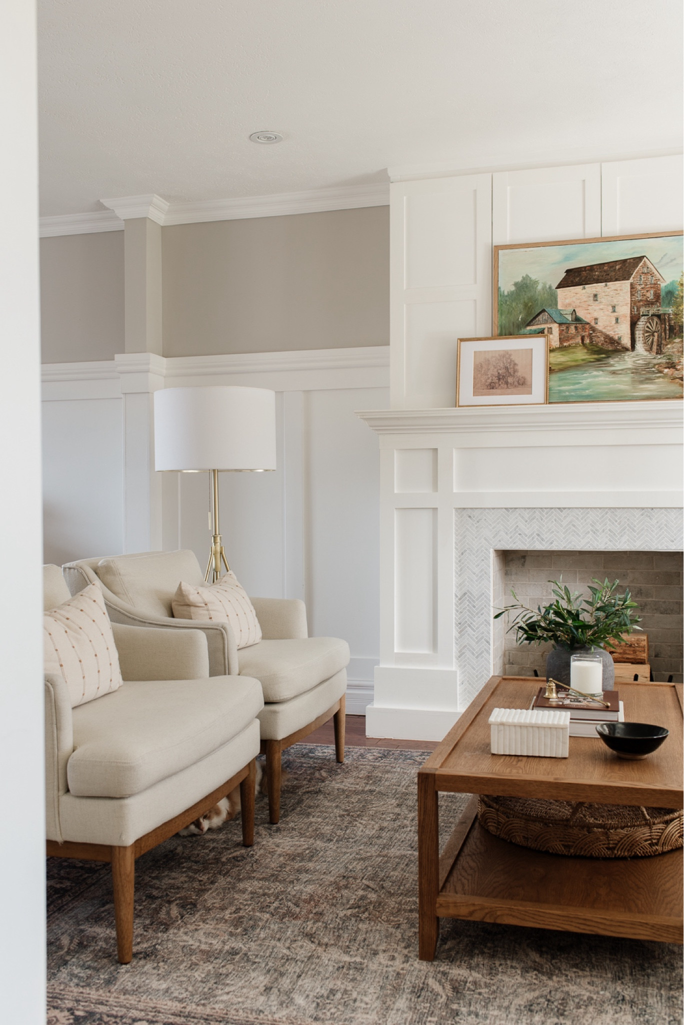 Mixing and matching pillows is a simple way to help your home feel layered and interesting. 

Studio McGee x Target armchairs, striped pillows, brass floor lamp, vintage art, Loloi rug, olive beach stems, vintage vase, transitional coffee table



#LTKSeasonal #LTKhome