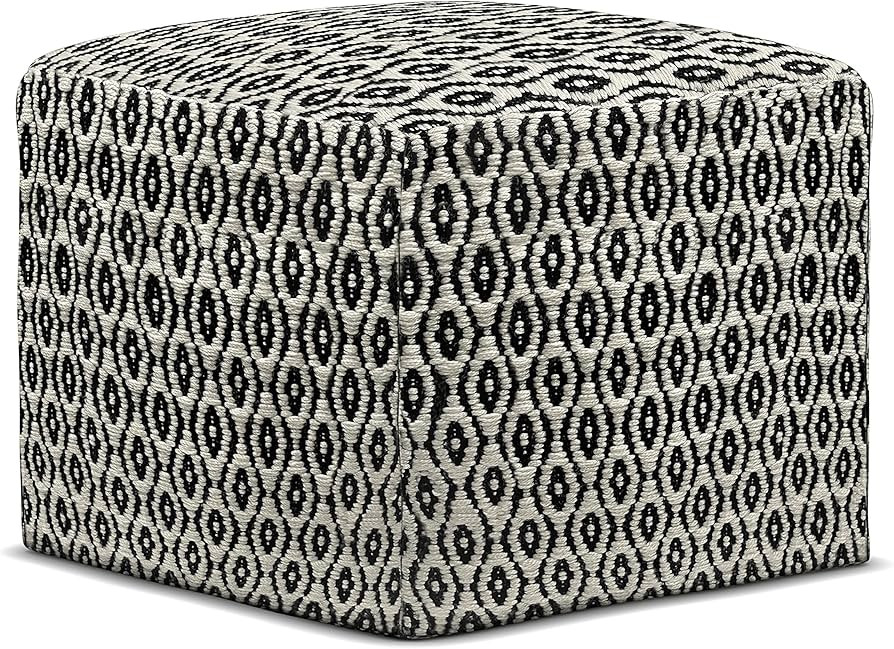 SIMPLIHOME Kiana 18 Inch Boho Square Woven Outdoor/ Indoor Pouf in Black and White Recycled PET P... | Amazon (US)