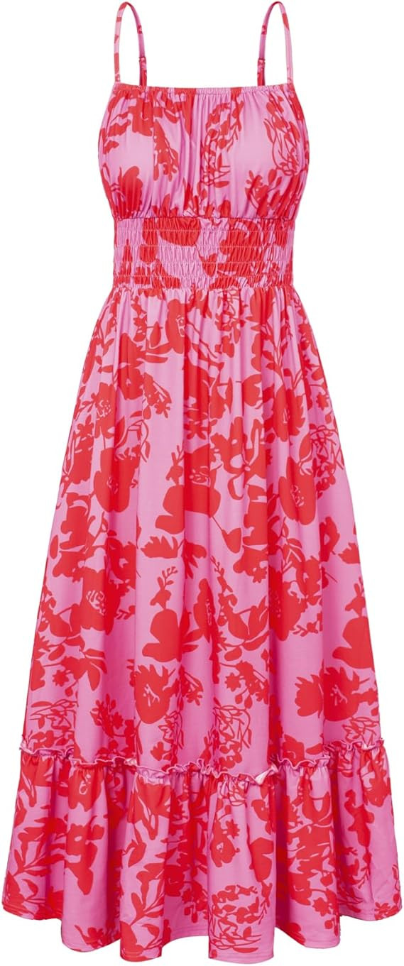 GRACE KARIN Summer Dresses for Women 2026 Vacation,Smocked Floral Maxi Dress,Boho Beach Sundress ... | Amazon (US)