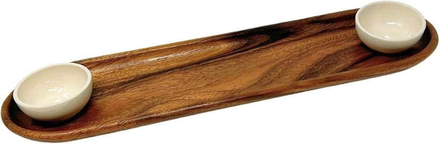 Lipper International 1214 Acacia Wood Bread Board with 2 Ceramic Bowls for Serving Spreads, Dips,... | Amazon (US)