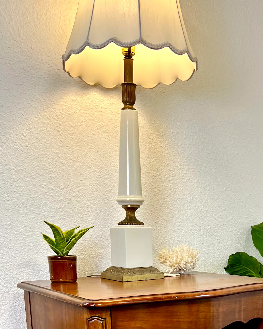 1950s Regency Table Lamp White Porcelain and Brass Neoclassical Style Corinthian Column *no Shade... | Etsy (US)