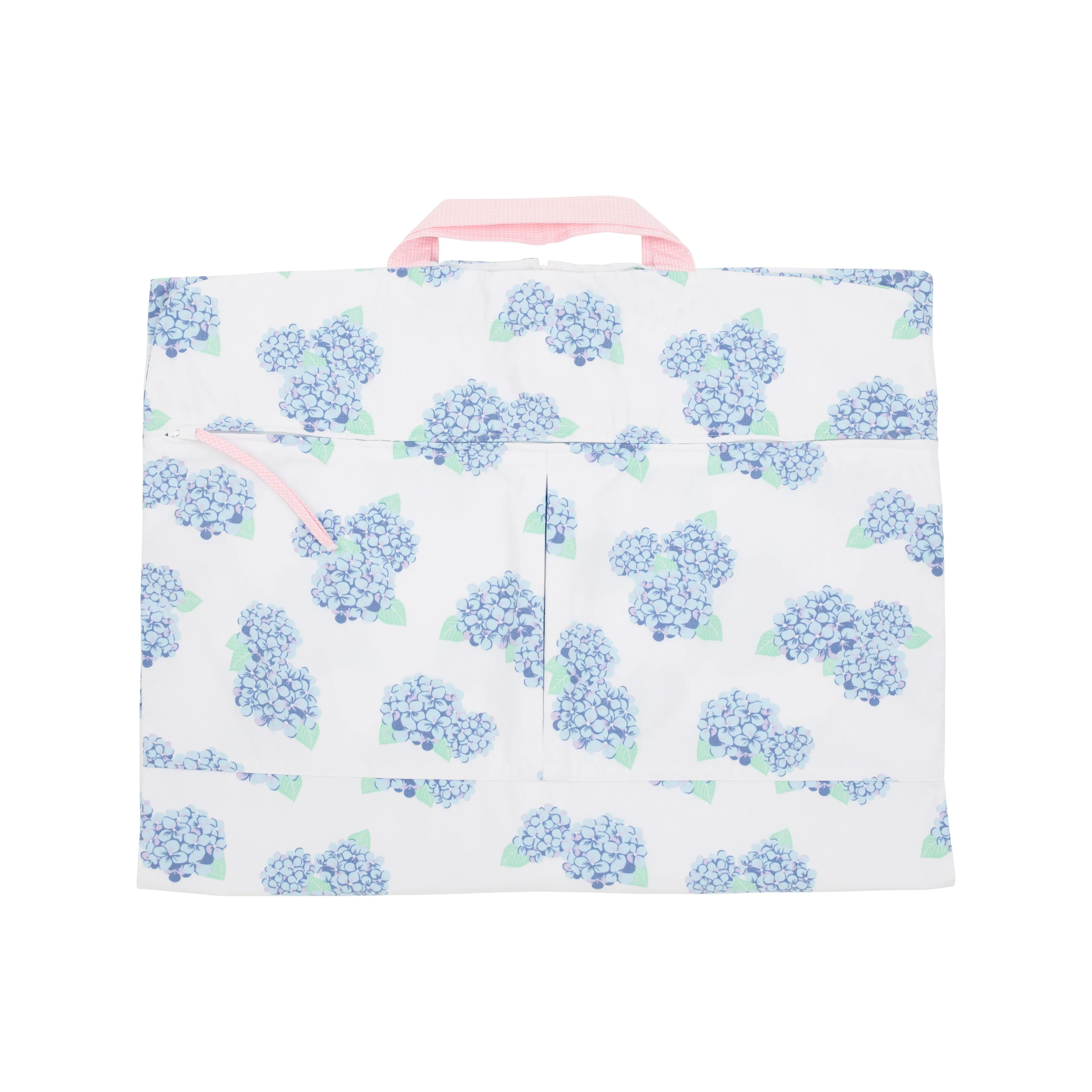 Greta Garment Bag - Happiest Hydrangeas with Pier Party Pink Mini Gingham | The Beaufort Bonnet Company