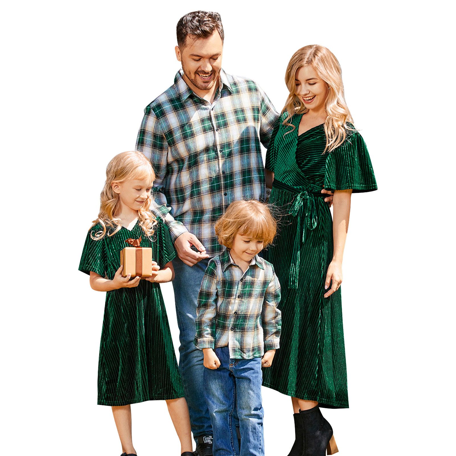 PatPat Family Matching Outfits Green Mommy and Me Dresses and Plaid Girls Shirts Baby Boy Sets | Walmart (US)