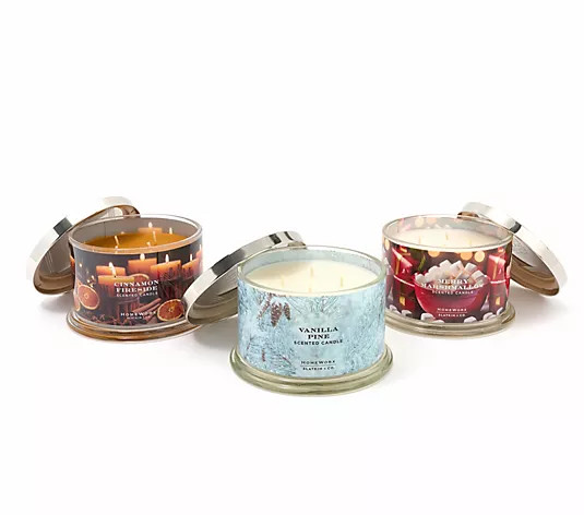 HomeWorx by Slatkin + Co. S/3 18oz Toasted Evening Candles - QVC.com | QVC