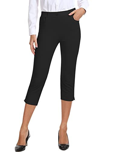 MoFiz Women's Capris Pull-On Stretch Straight Leg Elastic Waist Cropped Dress Pants with Pockets ... | Amazon (US)