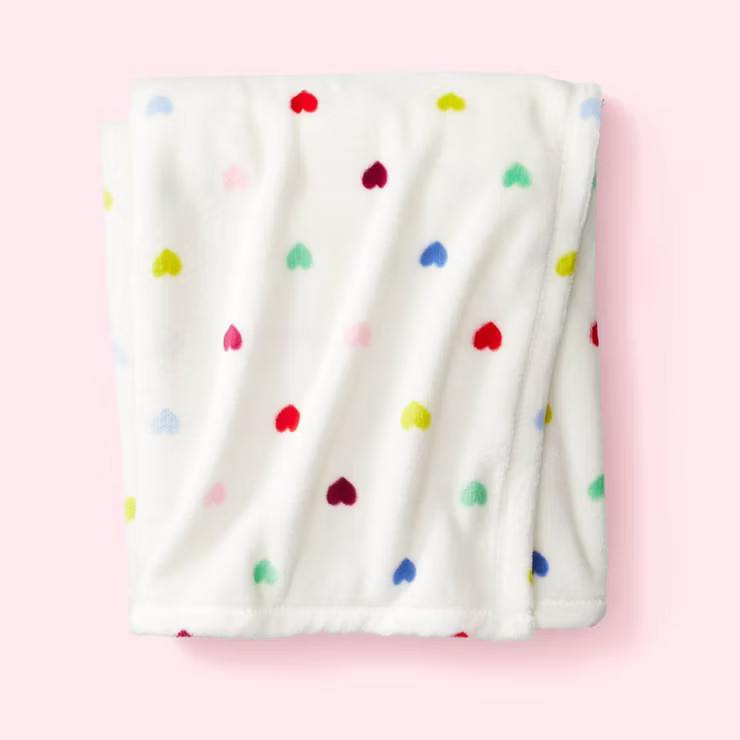 Hearts Plush Throw Blanket Ivory - Spritz™ | Target