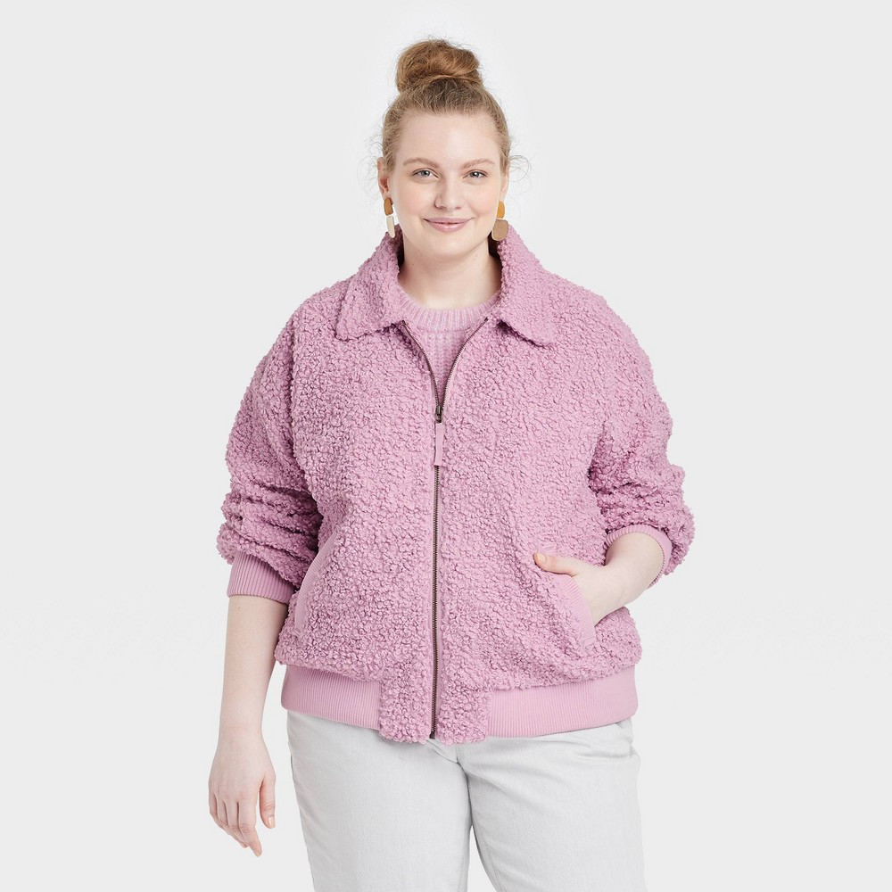 Women's Plus Size Sherpa Bomber Jacket - Universal Thread Mauve 4X, Light Purple | Target