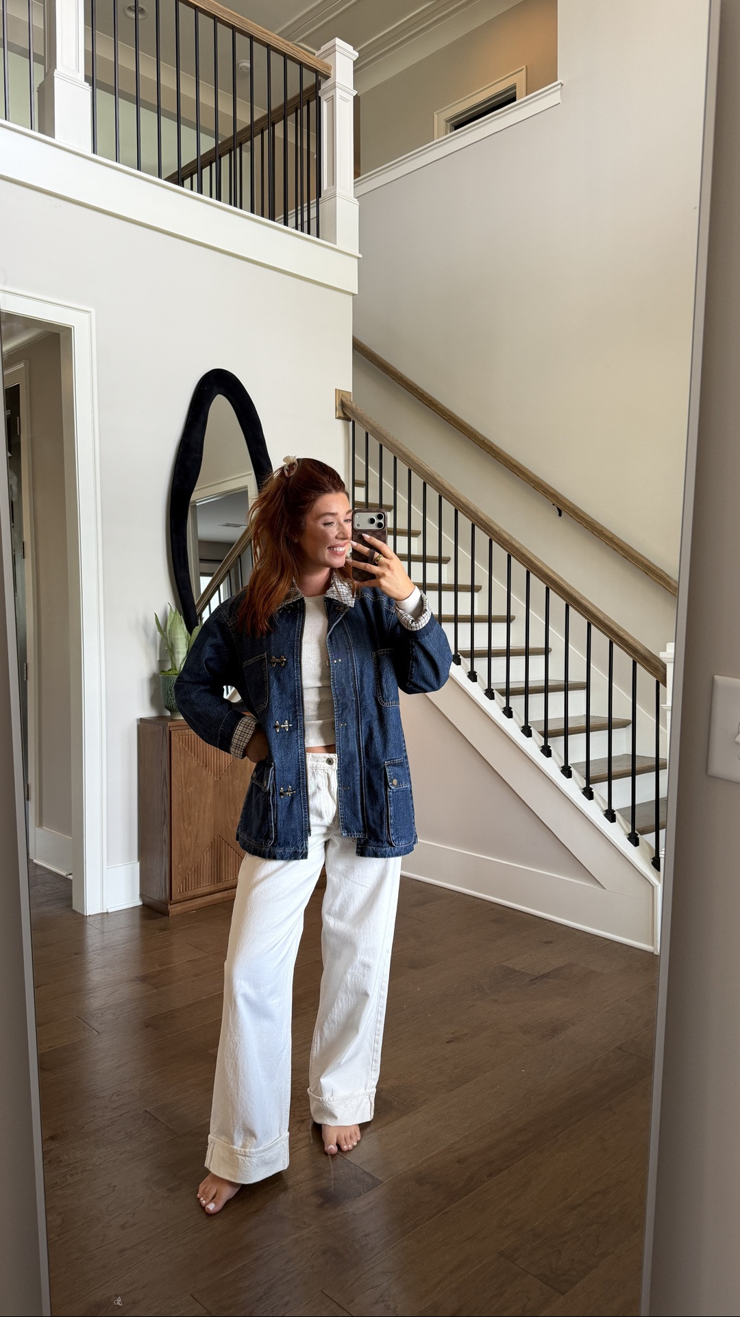 new @abercrombie denim barn jacket 

wearing a size M & needed a S

5’7 • 145lbs • 34DDD • size 6

#LTKSaleAlert