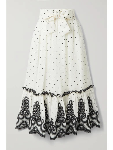 Zimmermann - The Lovestruck Rope Embroidered Linen And Silk-blend Midi Skirt - White | NET-A-PORTER (US)
