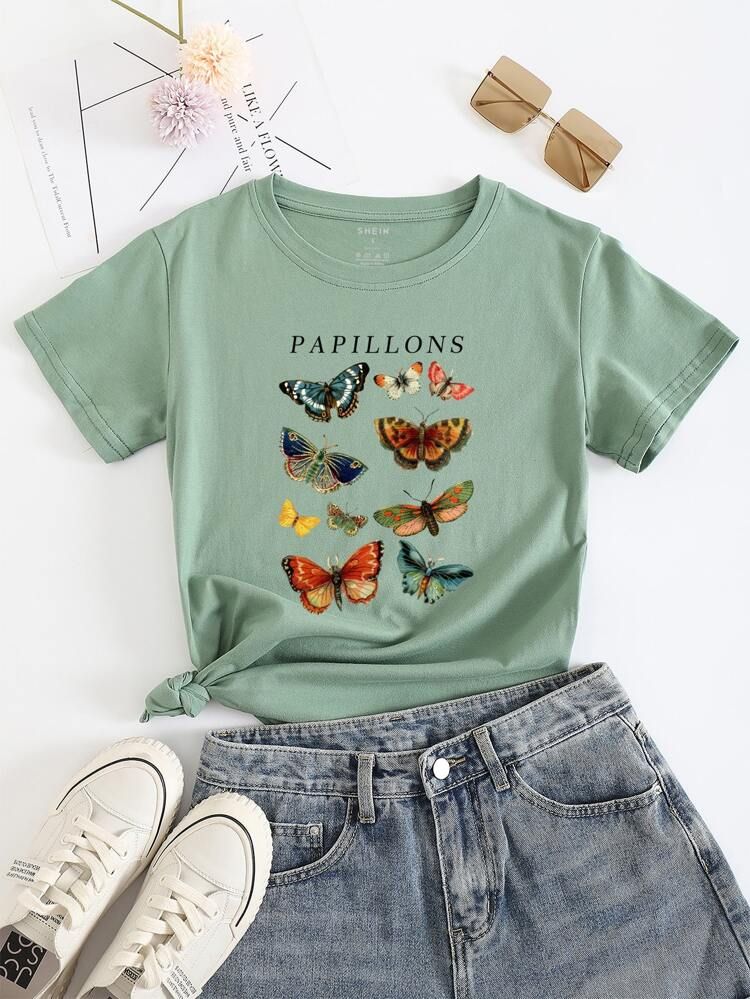 Butterfly & Letter Graphic Tee | SHEIN