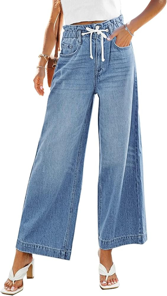 GRAPENT Wide Leg Jeans for Women Stretch High Wasited Elastic Waist Bell Bottom Baggy Y2K Pants | Amazon (US)