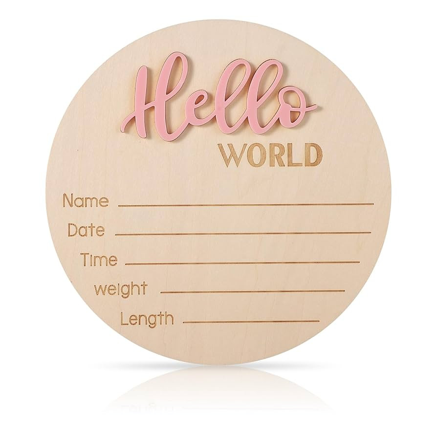 Newborn Announcement Sign, 5.9in Wooden Hello World Baby Welcome Sign Birth Baby Name Plaques for... | Amazon (US)