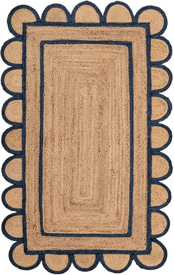 Scalloped Jute Rug Multiple Border Jute Rug Scallop Bohemian Decor Handmade Rug Shape for Home De... | Amazon (US)