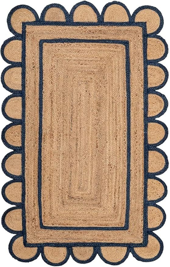 Scalloped Jute Rug Multiple Border Jute Rug Scallop Bohemian Decor Handmade Rug Shape for Home De... | Amazon (US)