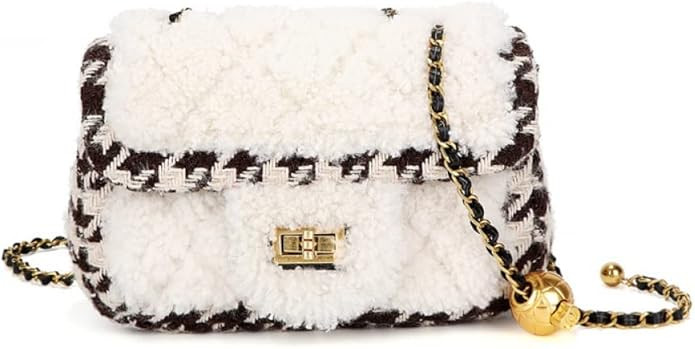 Lingge Crossbody Bag Women Fashion Wool Genuine Leather Tote Houndstooth Pattern Shoulder Bag Wit... | Amazon (US)