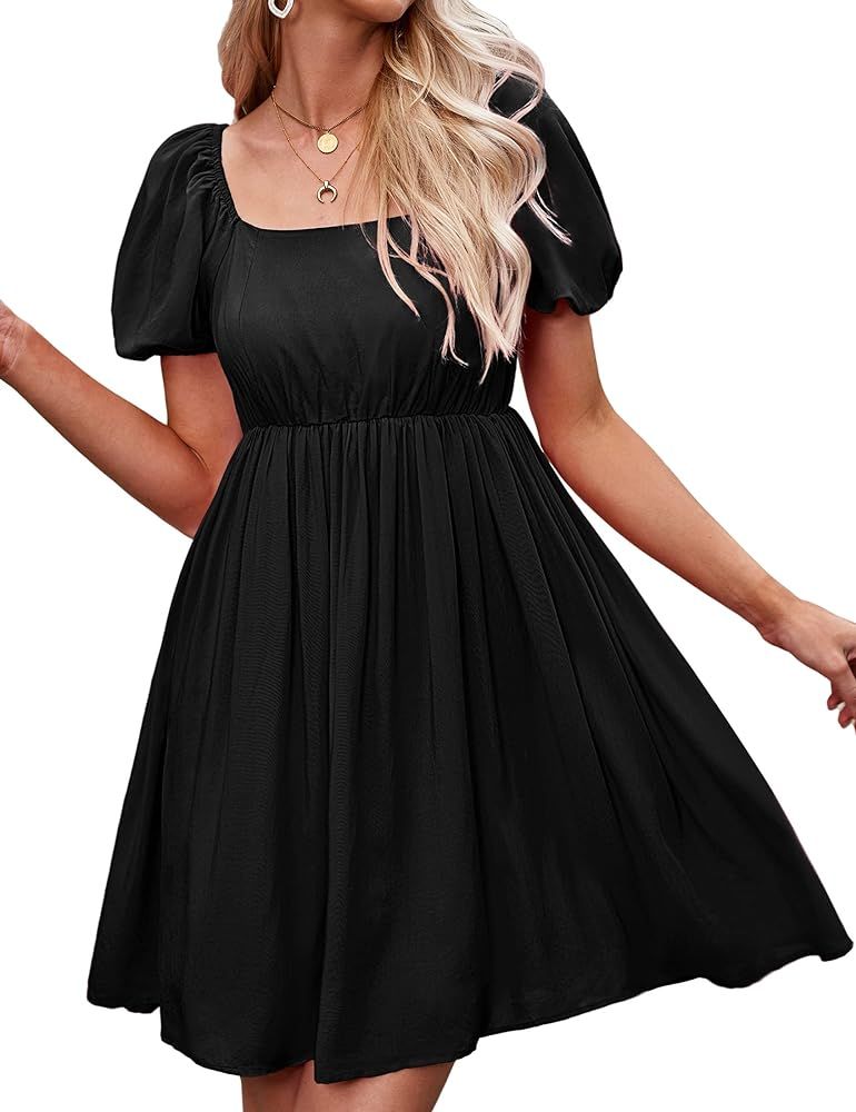 luvamia Summer Dresses for Women Square Neck Off The Shoulder Puff Sleeve A-line Short Flowy Babydol | Amazon (US)