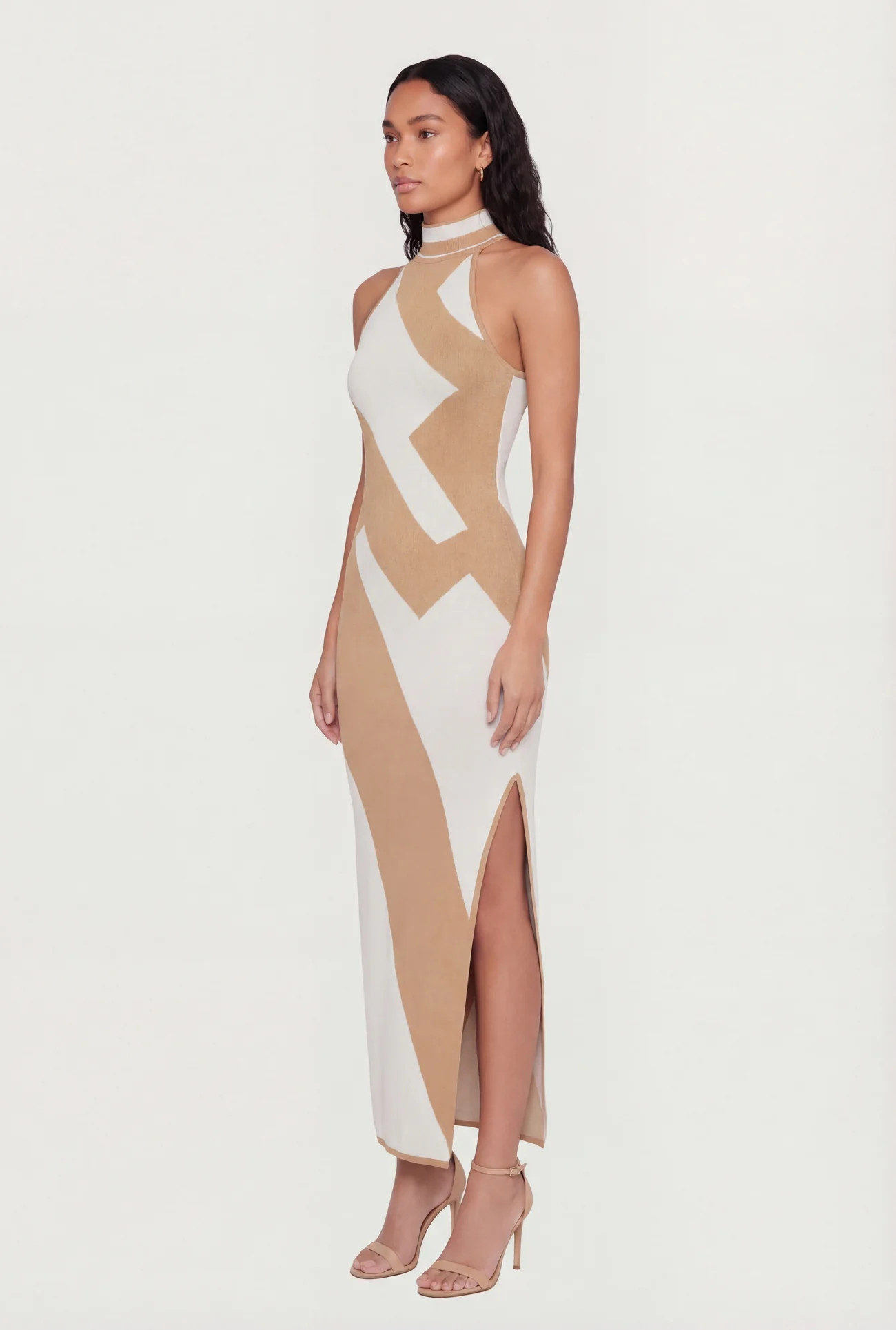 Abstract Print Side Slit Halter Maxi Dress | Rainbow Shops