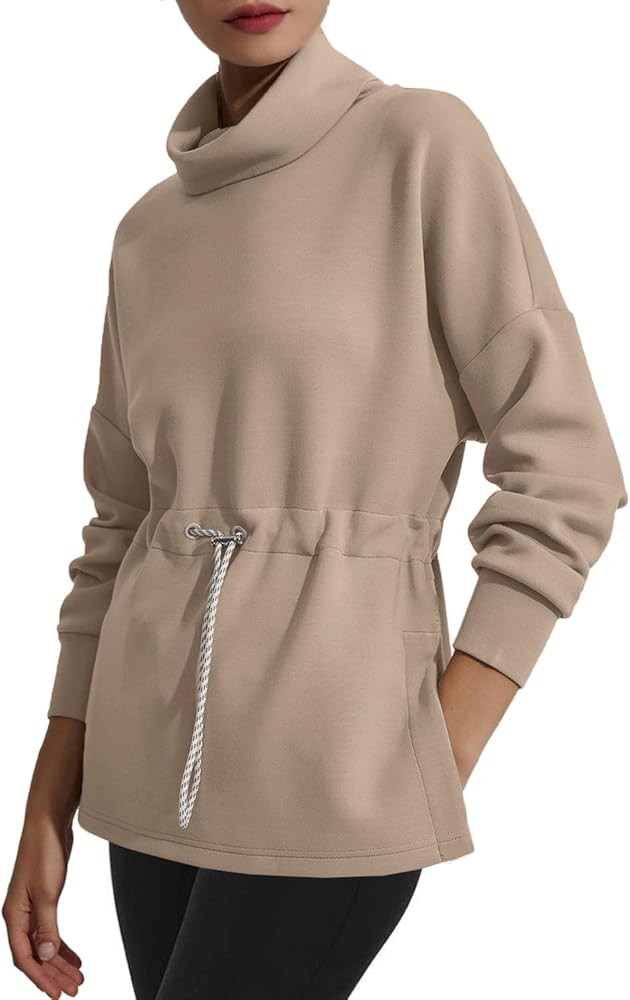 FUPHINE Womens Turtleneck Sweatshirt Oversized Long Sleeve Pullover Tops Side Slit Soft Hoodie wi... | Amazon (US)