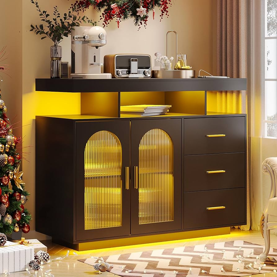 40" LED Buffet Cabinet with Wireless Charging Station,Auto Sensor RGB 20-Color Dimmable Sideboard... | Amazon (US)