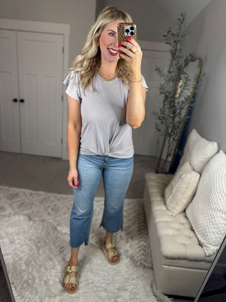 Daily try on, Walmart outfit, time and tru, Walmart try on, Walmart fashion, kick flare jeans, black and white stripe tee 

#LTKfindsunder50 #LTKSeasonal #LTKstyletip