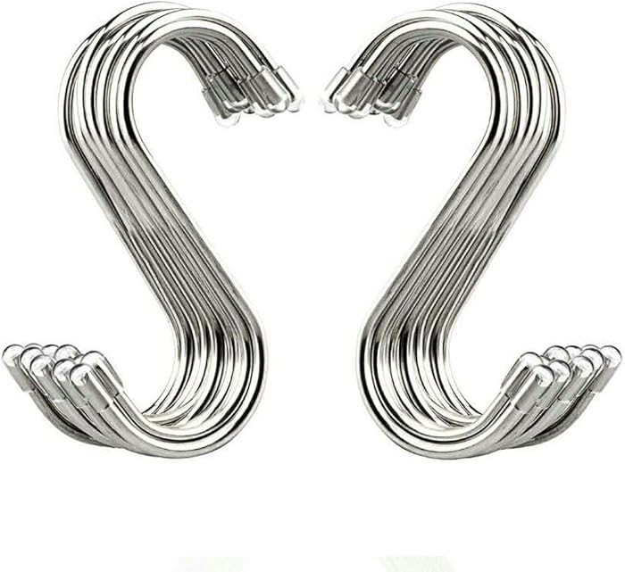 20 Pack 3.4" S Shaped Hooks Stainless Steel Metal Hangers Hanging Hooks for Kitchen, Work Shop, B... | Amazon (US)