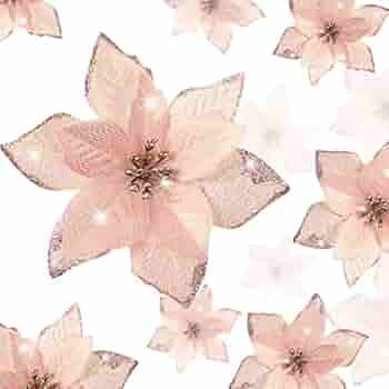 36 Pieces 3 Size Christmas Poinsettia Christmas Tree Flowers Glitter Faux Flowers Decoration Arti... | Amazon (US)